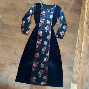 vintage velvet floral print maxi dress